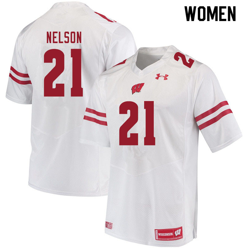 Women #21 Cooper Nelson Wisconsin Badgers College Football Jerseys Sale-White